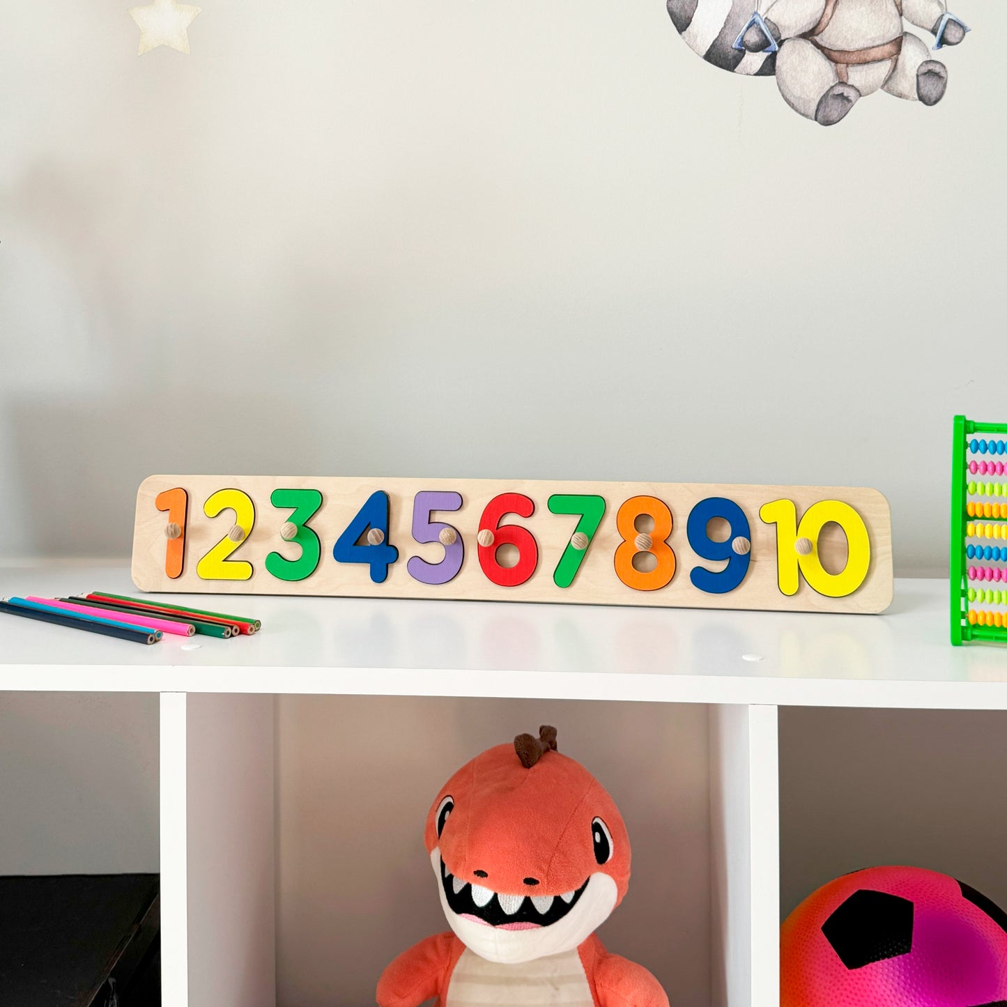 Wooden Number Puzzle for Kids, 1 to 10 Counting Board, Toddler Learning Toy, Montessori Toy, Baby Gift, Preschool Puzzle