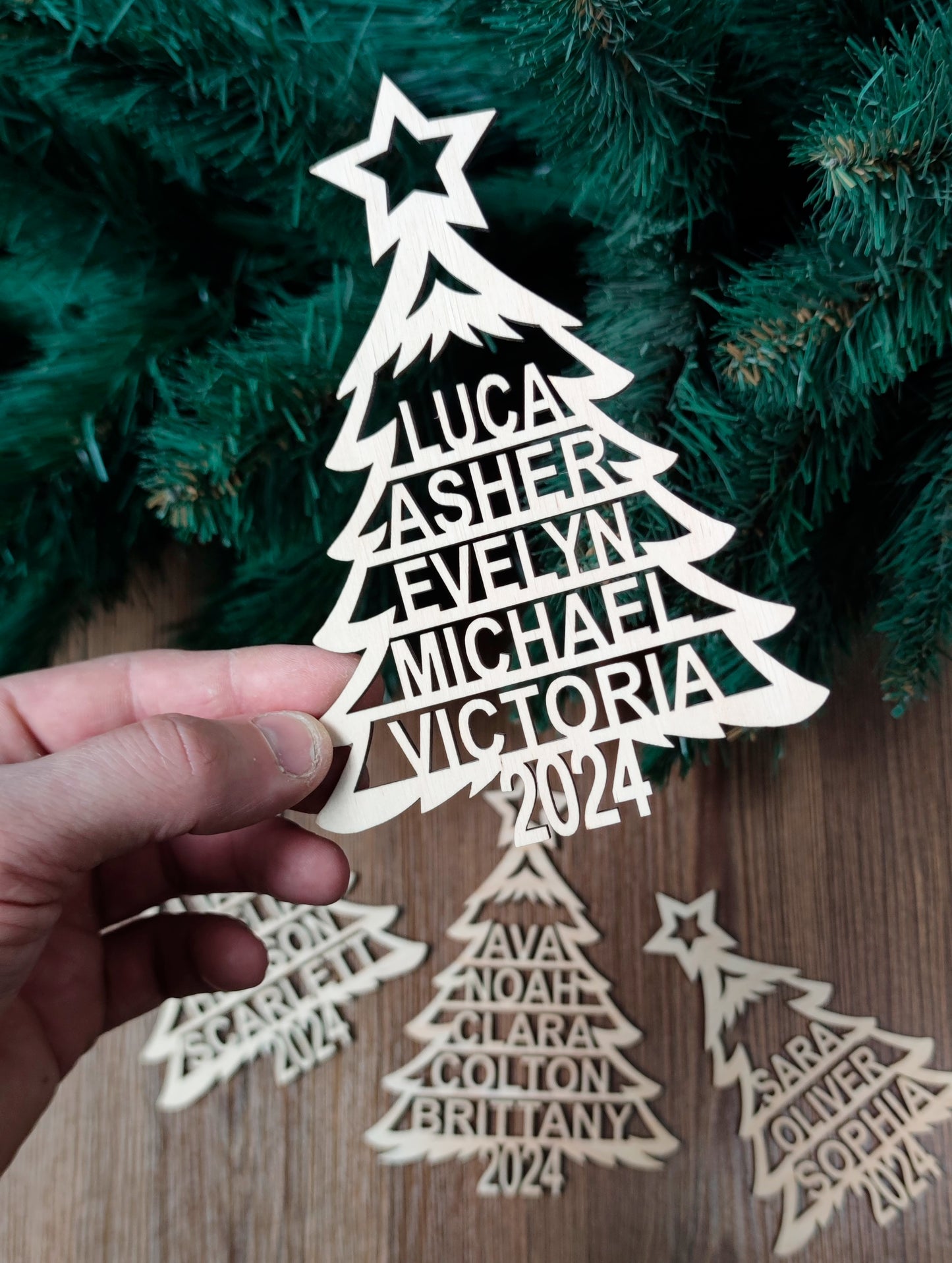 Family Christmas Ornaments 2024 Wooden Personalized Ornaments with Names